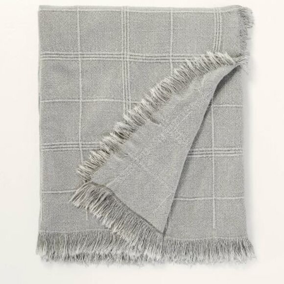 Hearth & Hand with Magnolia Textured Grid Lines‎ Dobby Light Gray Throw Blanket - Picture 5 of 5